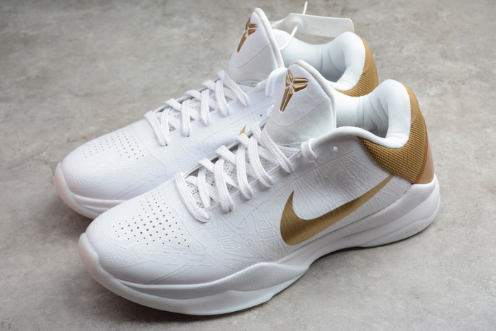 zoom kobe 5 big stage home white/metallic gold 386429-108