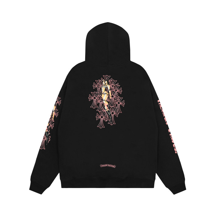 Ch*0me He**ts horseshoe floral zip up hoodie ke821